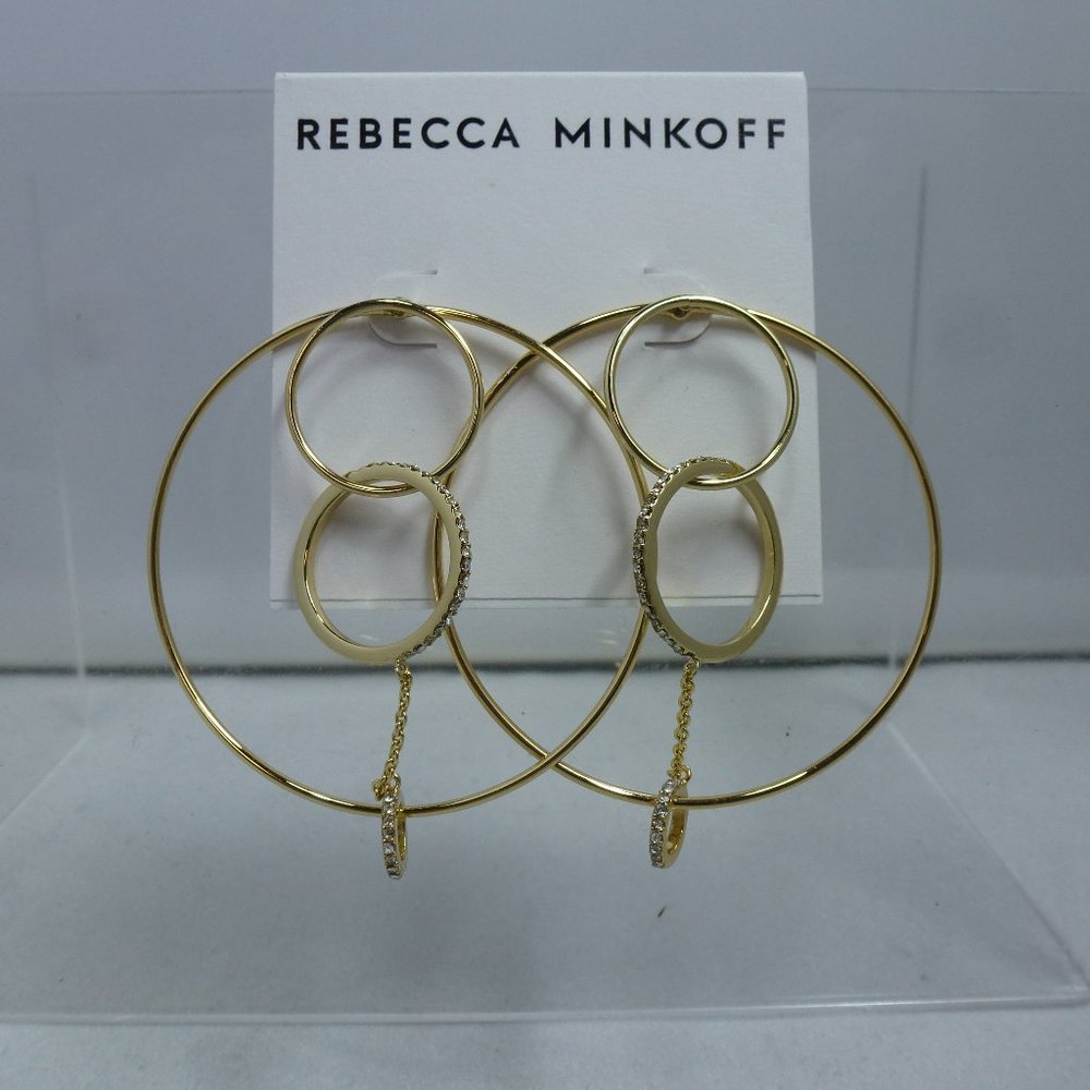 Rebecca Minkoff Gold Rhinestone Crystal Drop Earrings - Picture 2 of 4